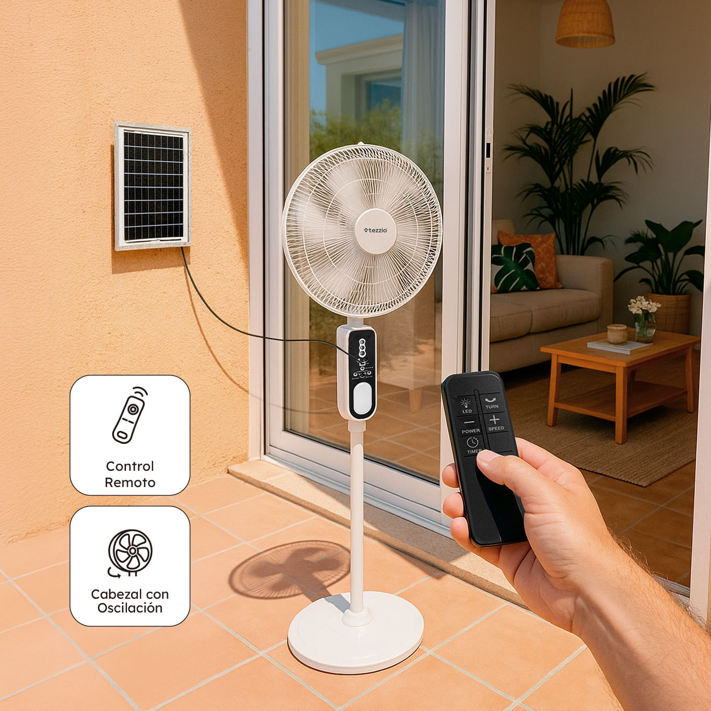 Ventilador 3 en 1 Recargable 16” Tezzio – Pared, Mesa y Pedestal, LED, USB, Panel Solar img #2