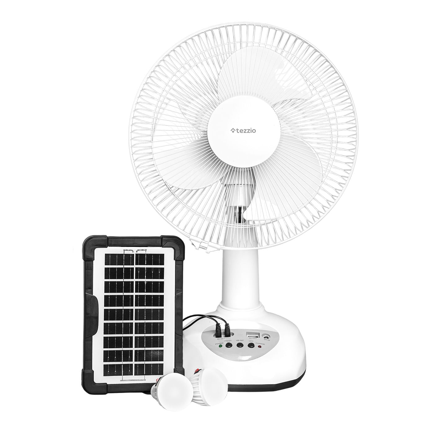 Ventilador de Mesa Recargable 12” con Panel Solar, Bombillos LED y Puerto USB – 35W img #1