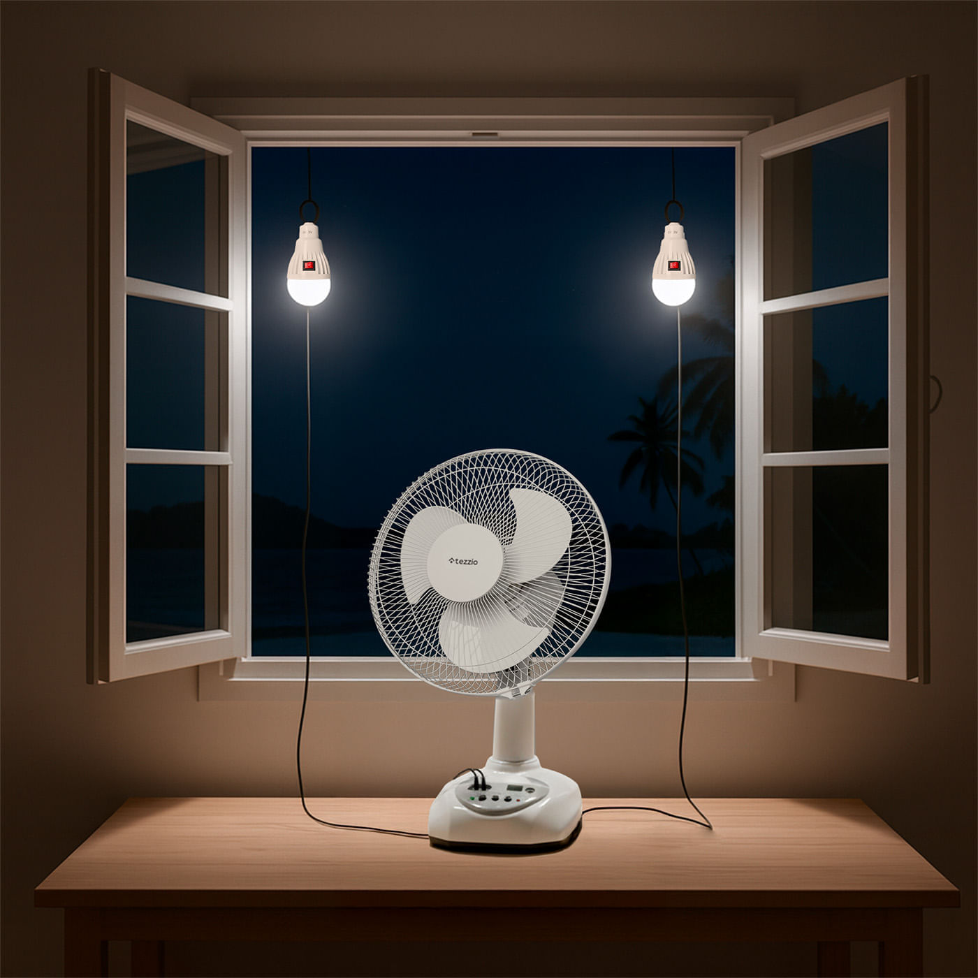 Ventilador de Mesa Recargable 12” con Panel Solar, Bombillos LED y Puerto USB – 35W img #9