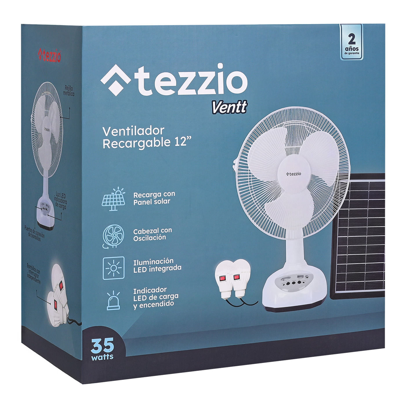 Ventilador de Mesa Recargable 12” con Panel Solar, Bombillos LED y Puerto USB – 35W img #10