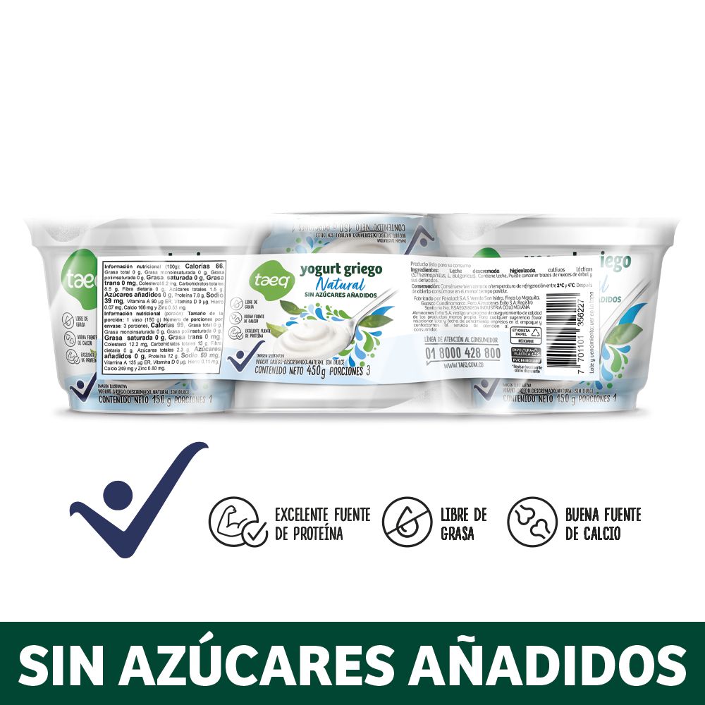 Yogurt griego TAEQ natural x3und (432  ml) img #1
