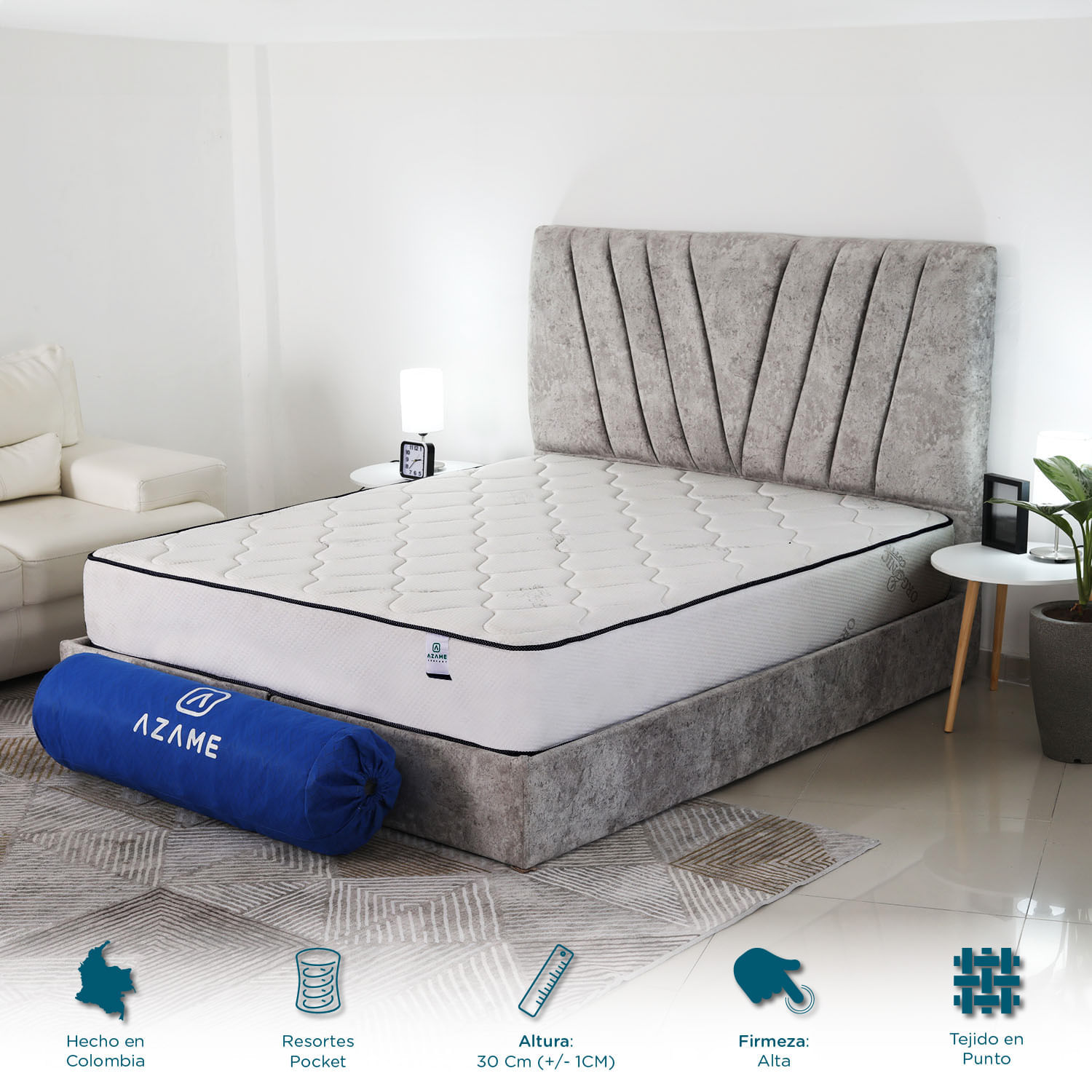 Colchon Enrollado Deluxe Queen Ortopedico Firmeza Media Resortes Pocket Doble Lado Encajonado en Espuma Tela Antiflama 160x190cm img #1