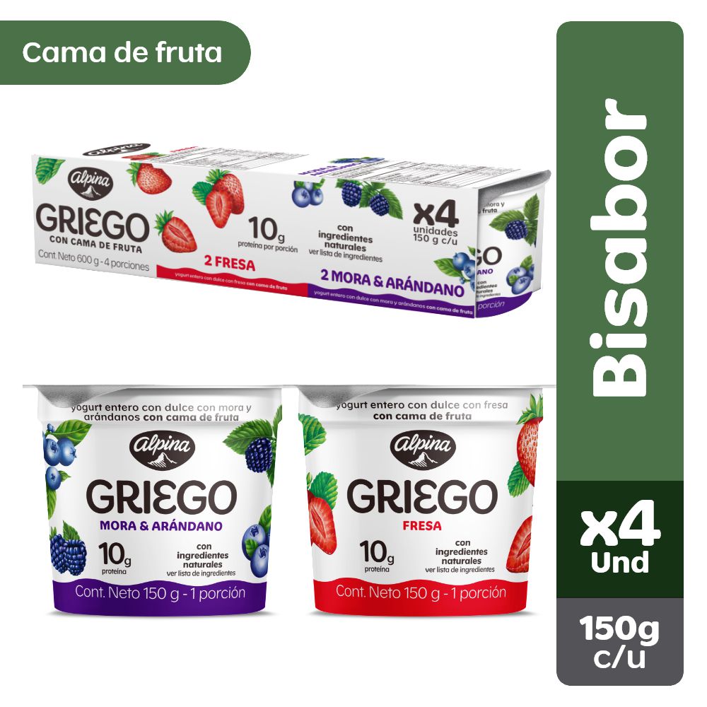 Yogurt griego ALPINA mora y arándanos x4und (564  ml) img #1