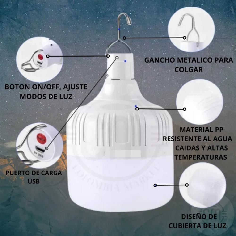 Bombillo Recargable Con Cable Usb 100W img #4