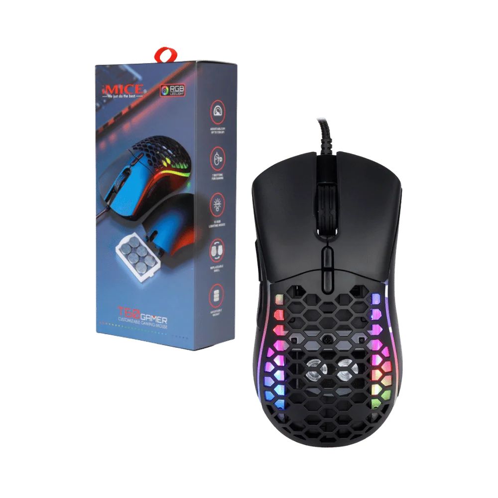 Mouse Gamer Usb Con Peso Rgb T60 80375 img #1