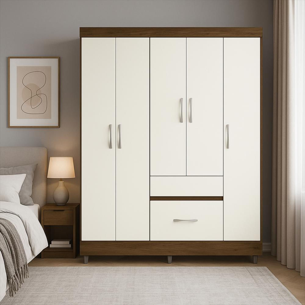 Closet 6 Puertas 2 Cajones Valent Marrón/Blanco Apagado img #1