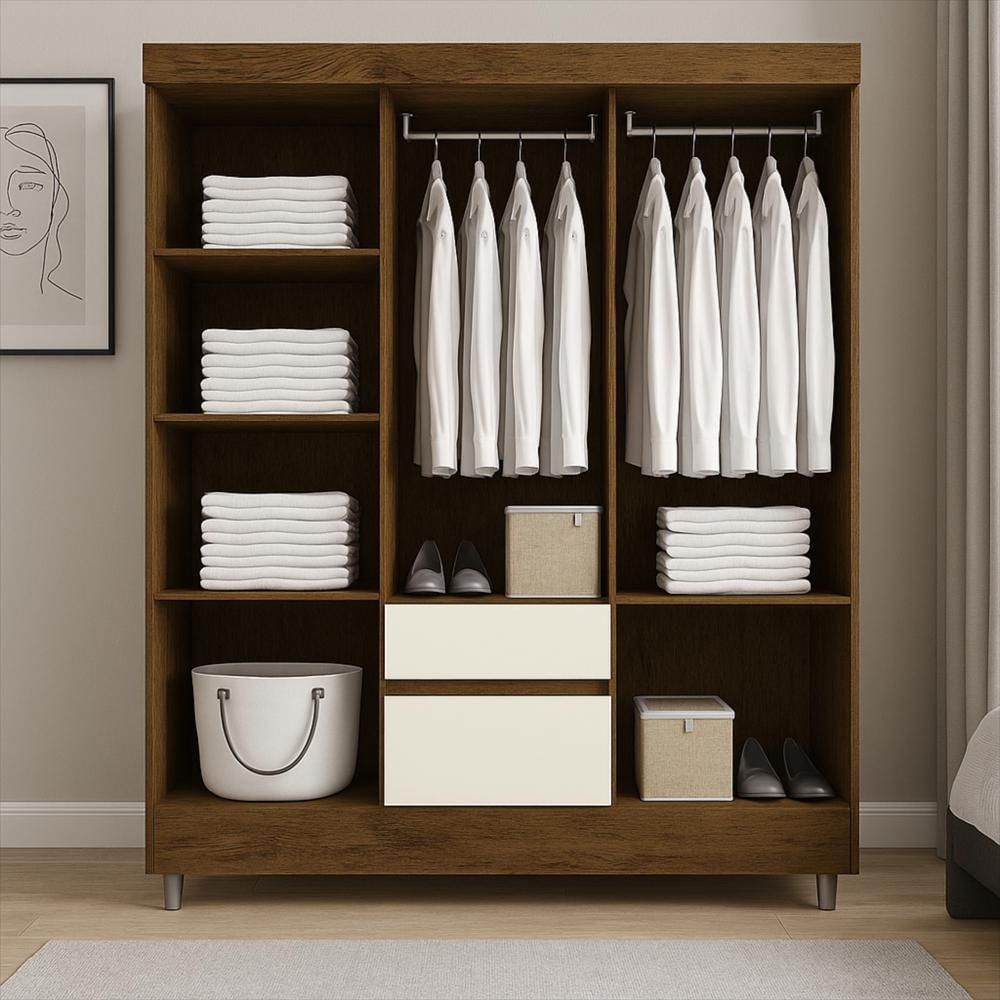 Closet 6 Puertas 2 Cajones Valent Marrón/Blanco Apagado img #2