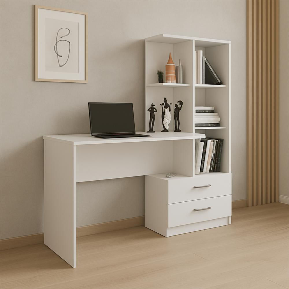 Escritorio + Biblioteca Poli Blanco img #2