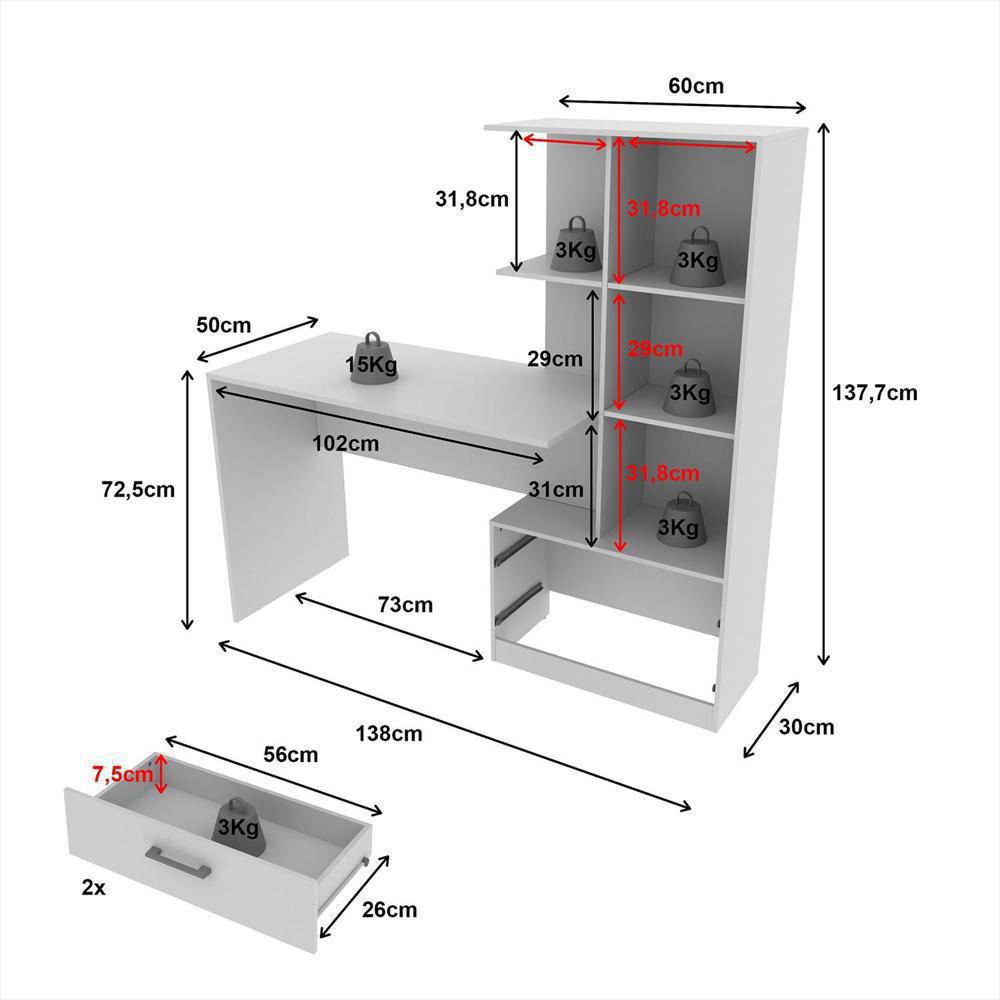 Escritorio + Biblioteca Poli Blanco img #5