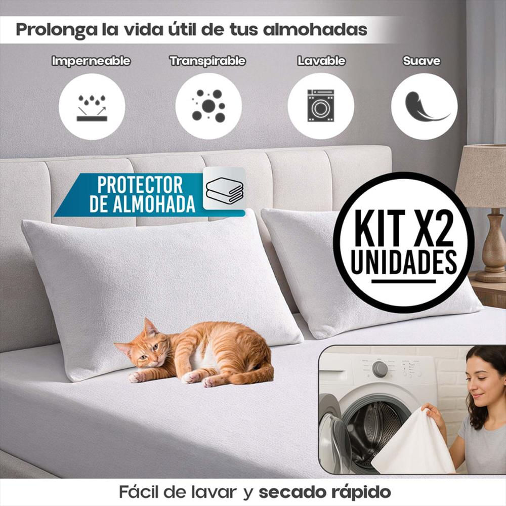 Set X2 Protector De Almohada Impermeable 70X50 Algodón Suave img #4