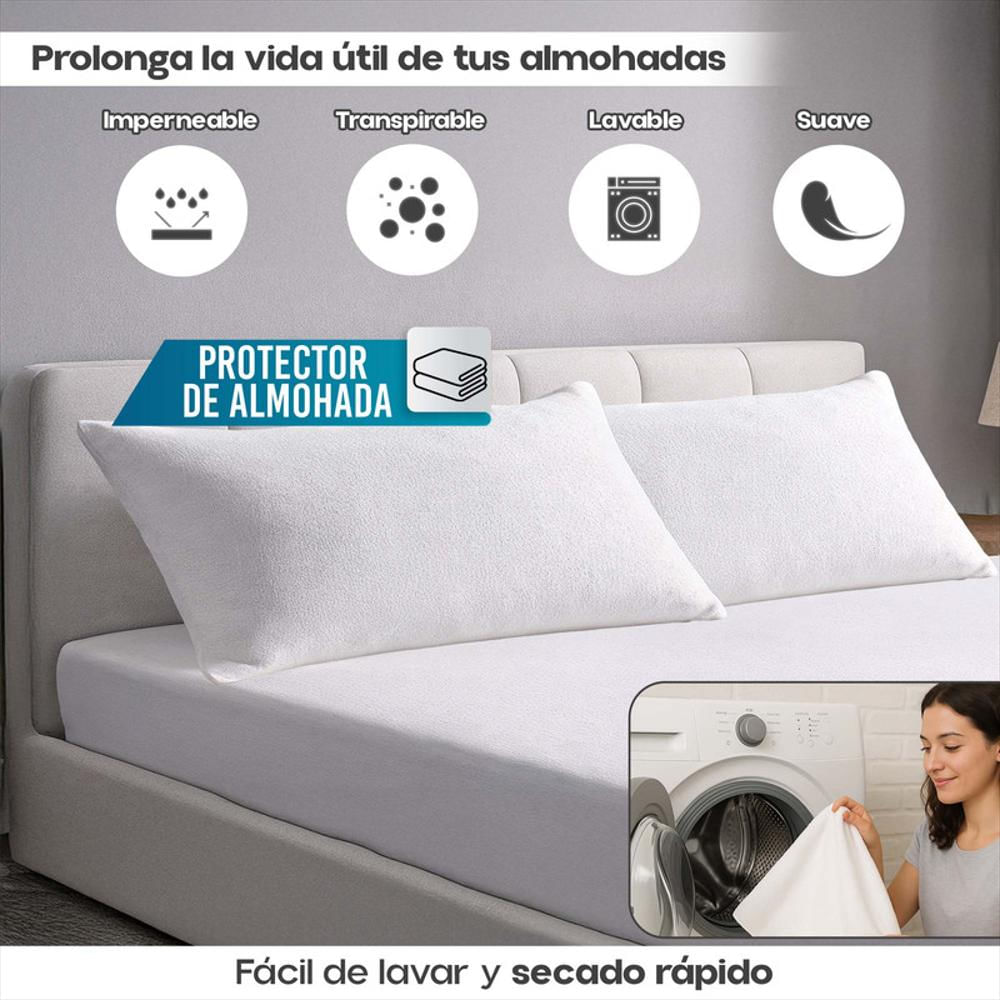 Set X2 Protector De Almohada Impermeable 90X50 Algodón Suave img #4