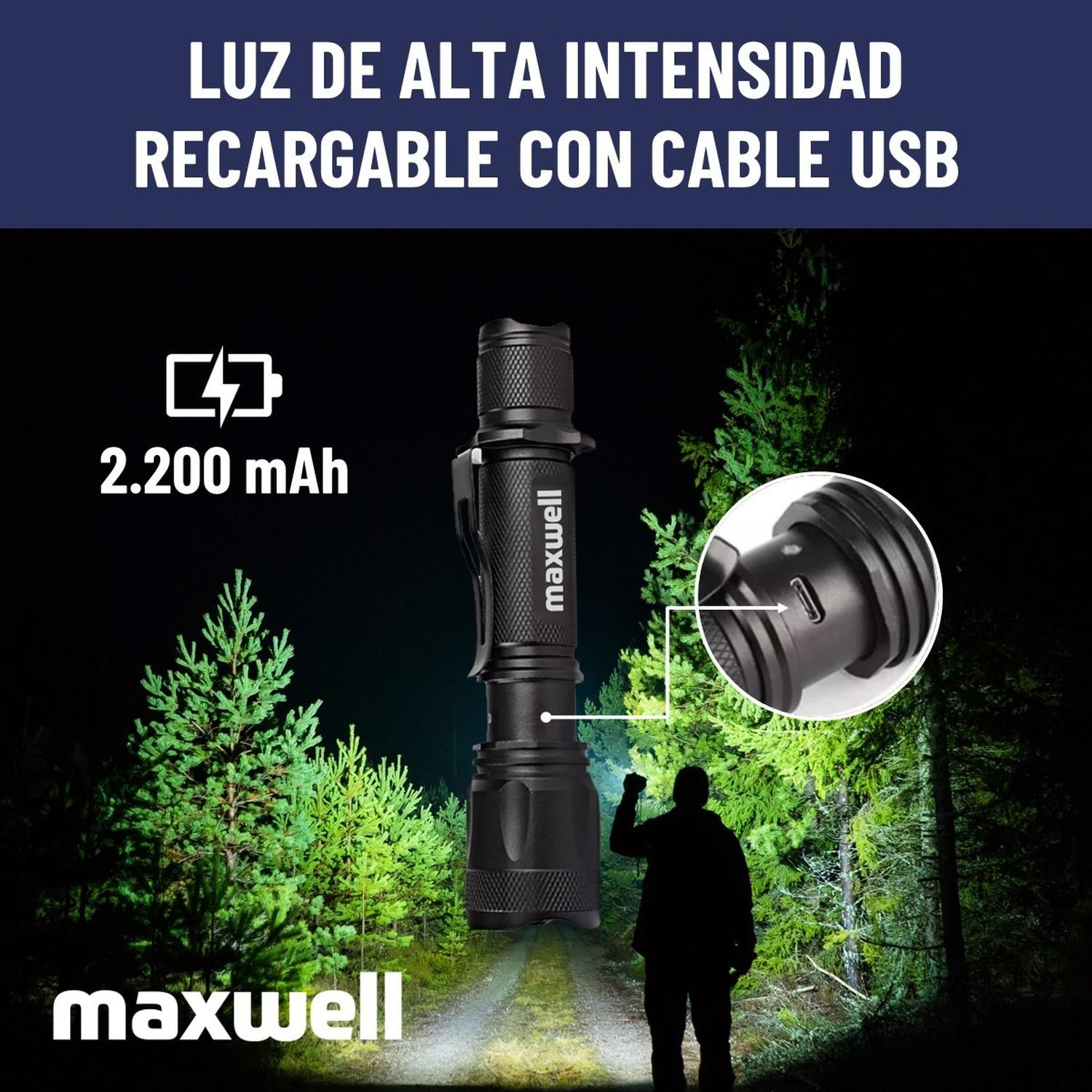 Linterna Led Tactica Maxwell Recargable Usb Impermeable img #3