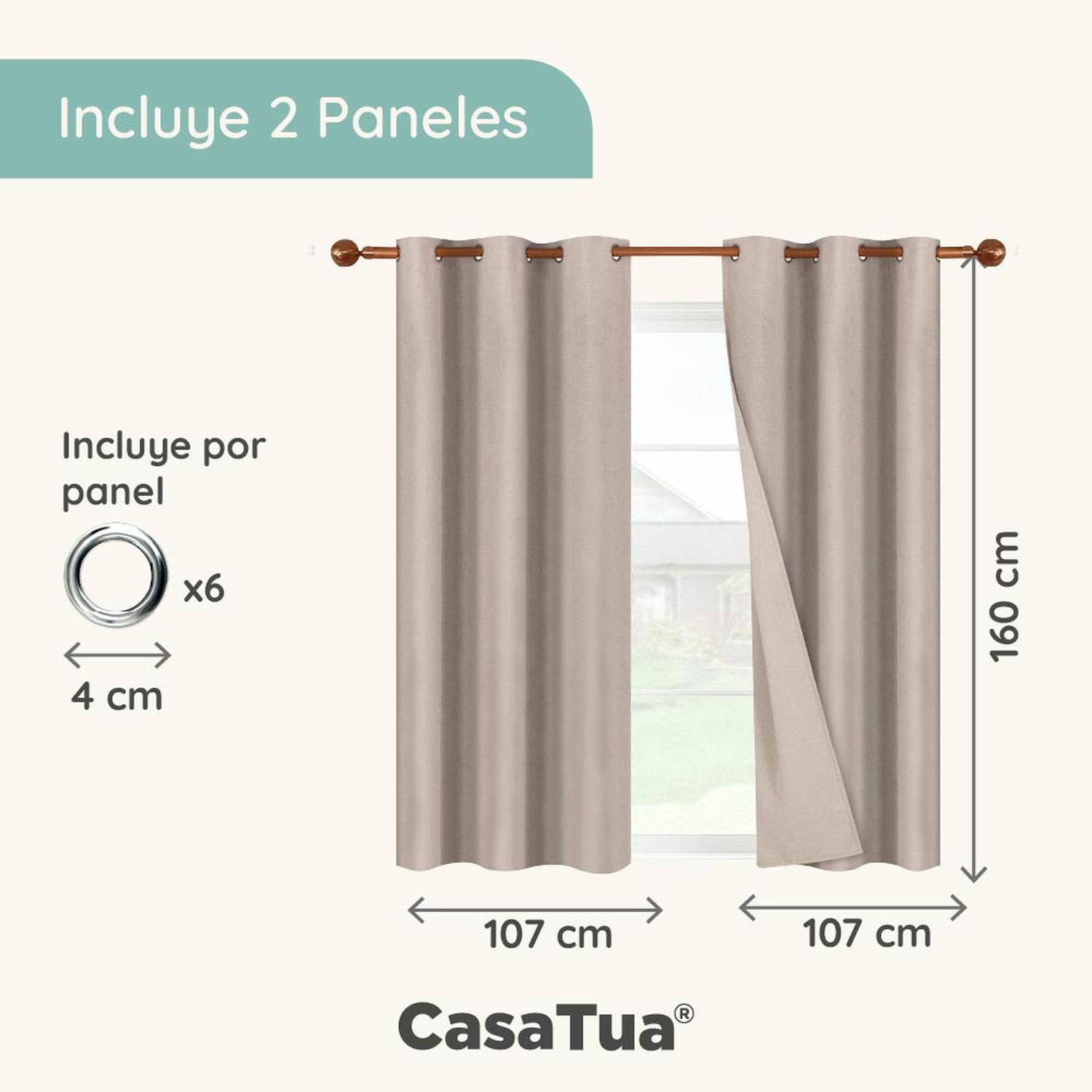 Cortina 100% Blackout Casatua 2 Paños Tipo Lino 107x160cm img #6