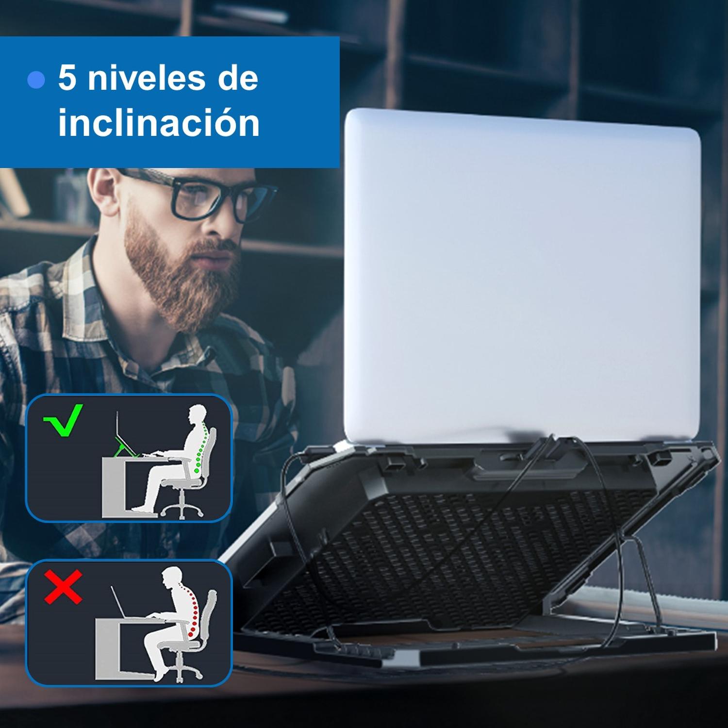 Base Refrigerante Soporte Portatil 5 Ventiladores Lcd 2 Usb img #3