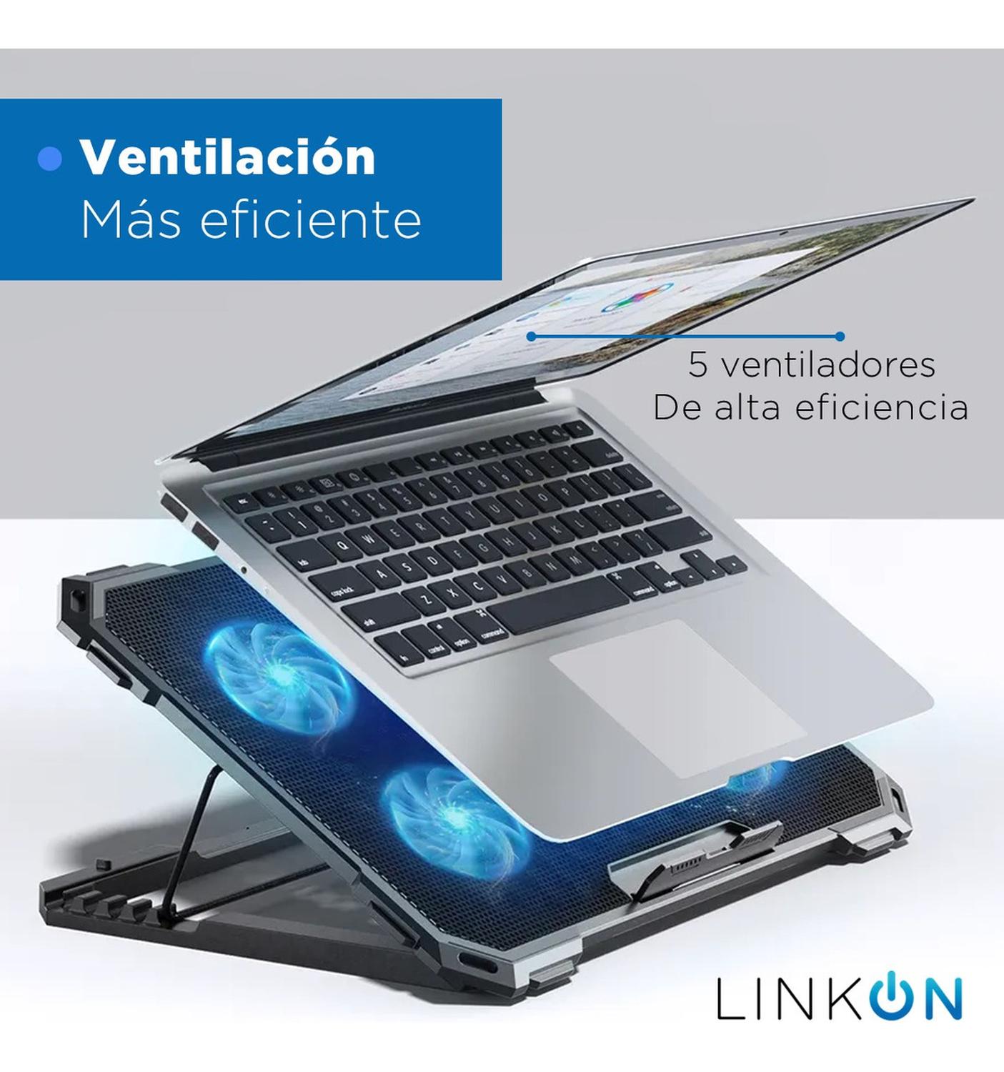 Base Refrigerante Soporte Portatil 5 Ventiladores Lcd 2 Usb img #2