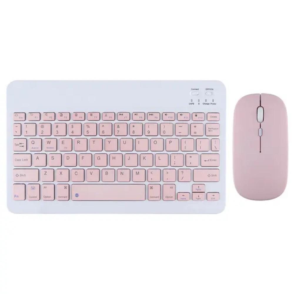 Teclado Bluetooth Recargable Mouse Keyboard Color Pastel Kit (Rosa) img #1