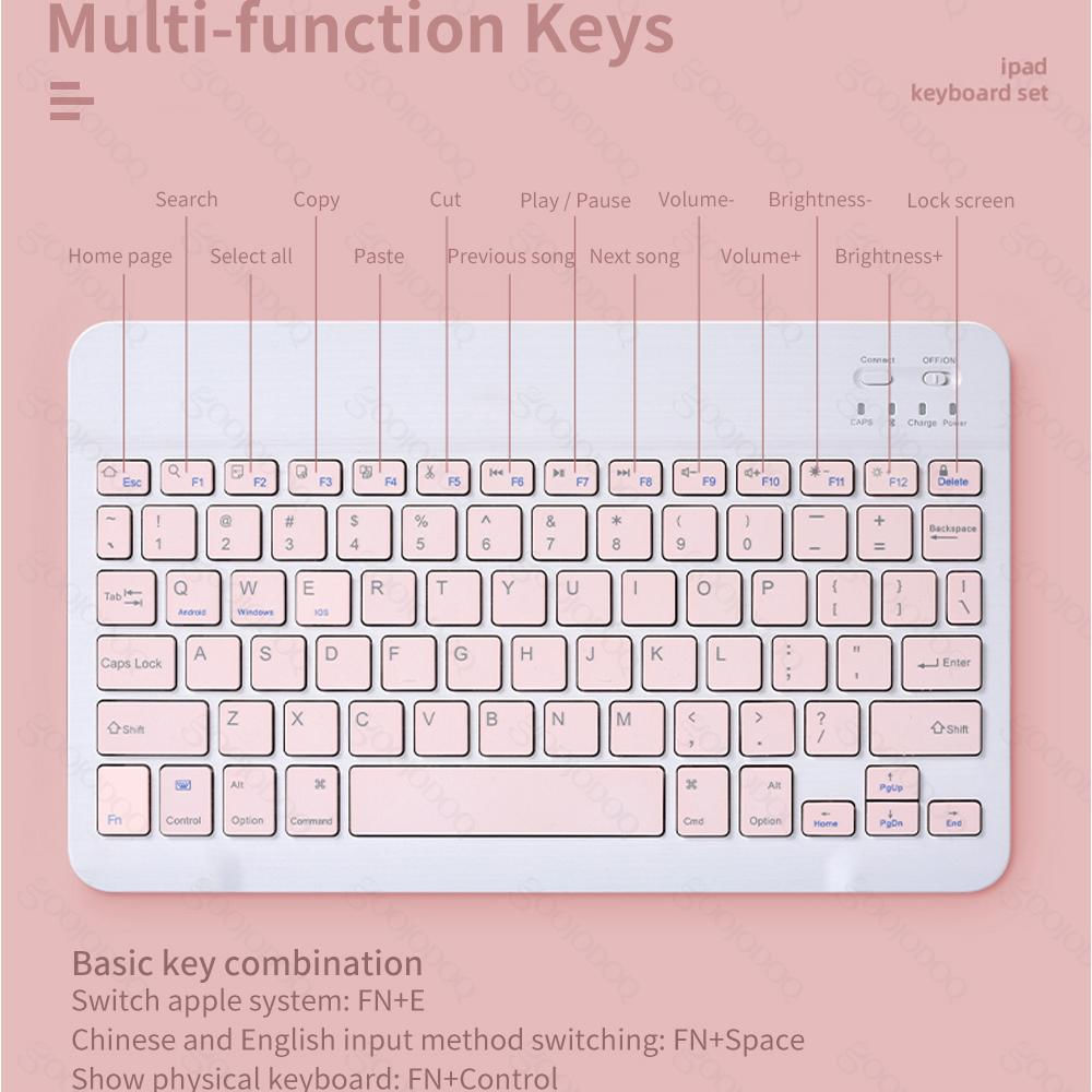 Teclado Bluetooth Recargable Mouse Keyboard Color Pastel Kit (Rosa) img #2