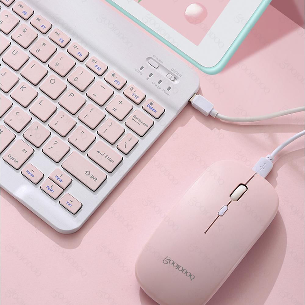 Teclado Bluetooth Recargable Mouse Keyboard Color Pastel Kit (Rosa) img #3