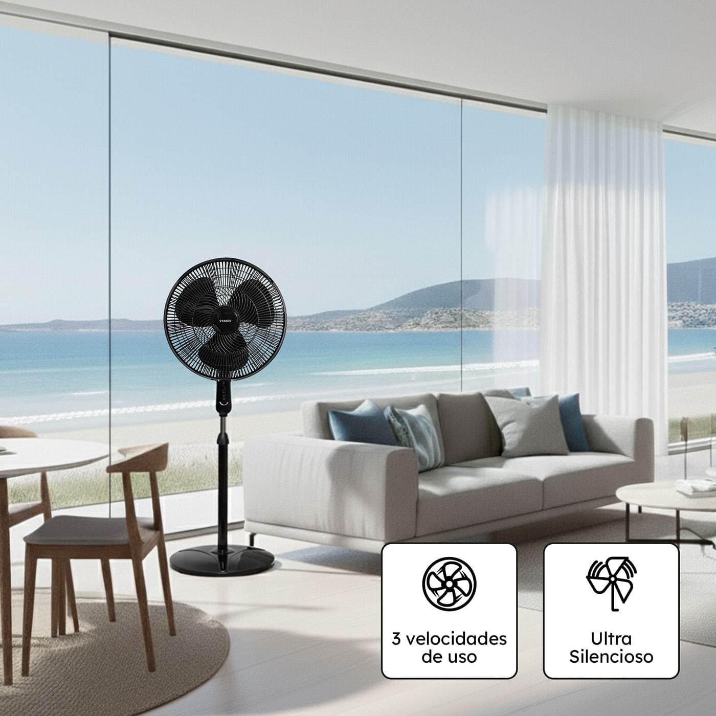 Ventilador de Pedestal 16” Tri Aspa Tezzio – 6 Aspas, 3 Velocidades, Oscilación Silenciosa img #2