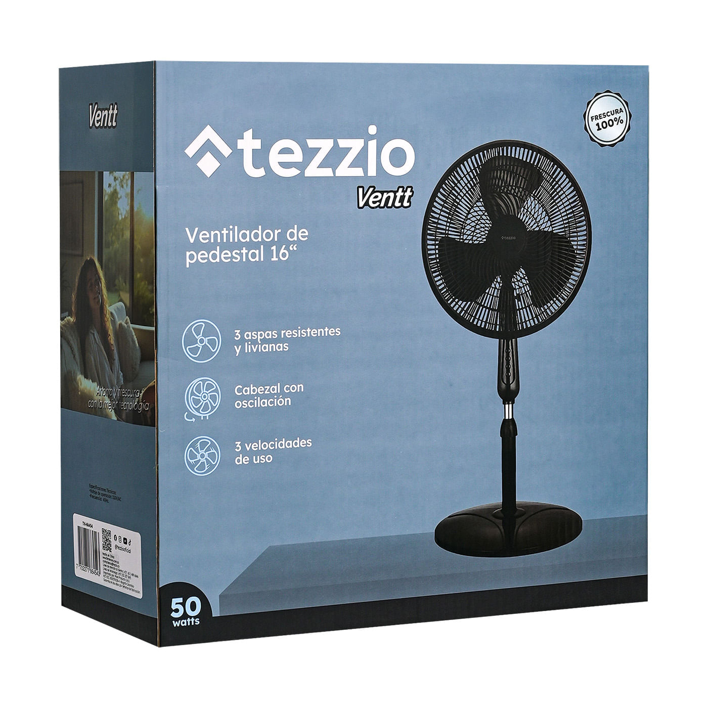 Ventilador de Pedestal 16” Tri Aspa Tezzio – 6 Aspas, 3 Velocidades, Oscilación Silenciosa img #7