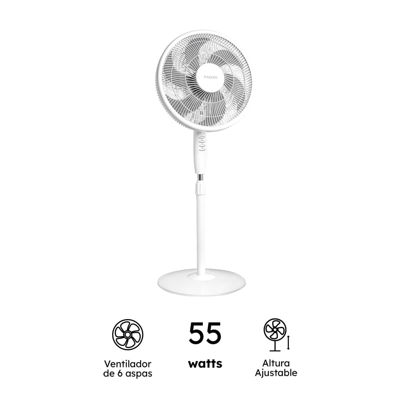 Ventilador 3 en 1 Tezzio 16” Blanco– Pared, Mesa y Pedestal, 6 Aspas, Oscilación Silenciosa img #7