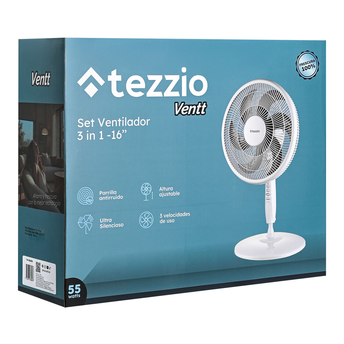 Ventilador 3 en 1 Tezzio 16” Blanco– Pared, Mesa y Pedestal, 6 Aspas, Oscilación Silenciosa img #9