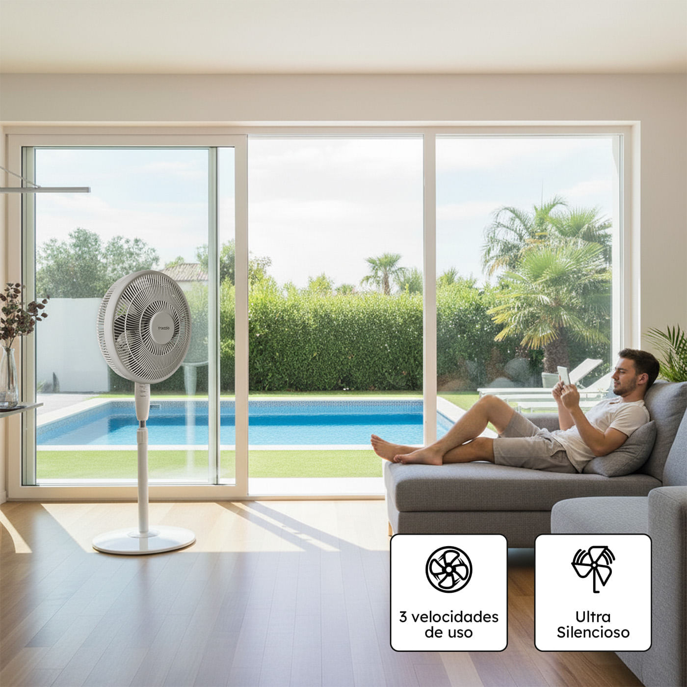 Ventilador 3 en 1 Tezzio 16” Blanco– Pared, Mesa y Pedestal, 6 Aspas, Oscilación Silenciosa img #2