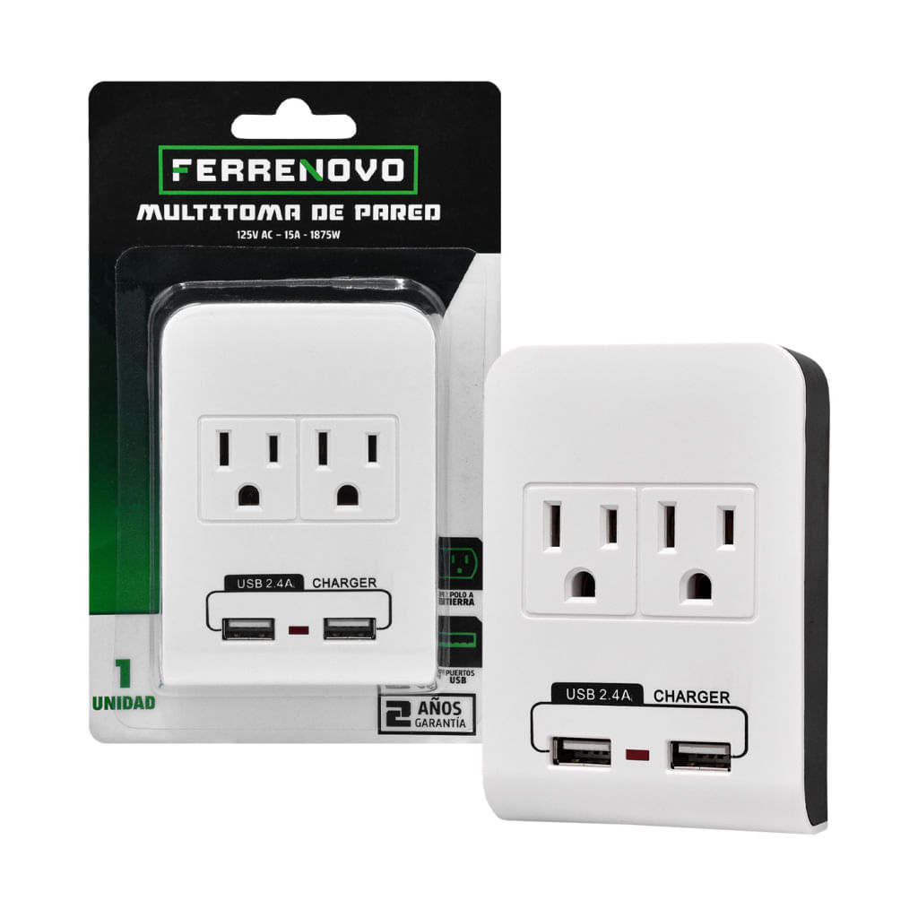 Multitoma Pared Ferrenovo De 2 Salidas y 2 Puertos USB img #1