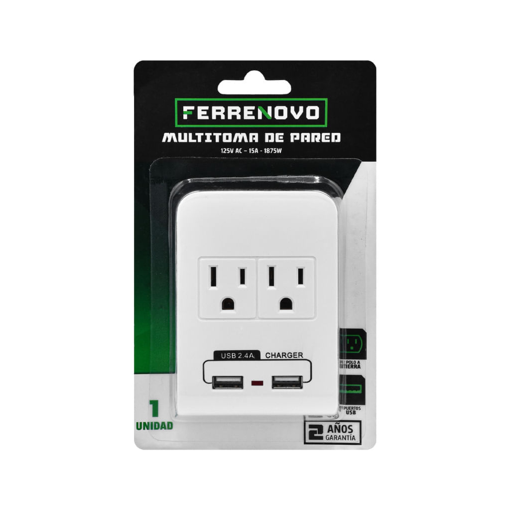 Multitoma Pared Ferrenovo De 2 Salidas y 2 Puertos USB img #3