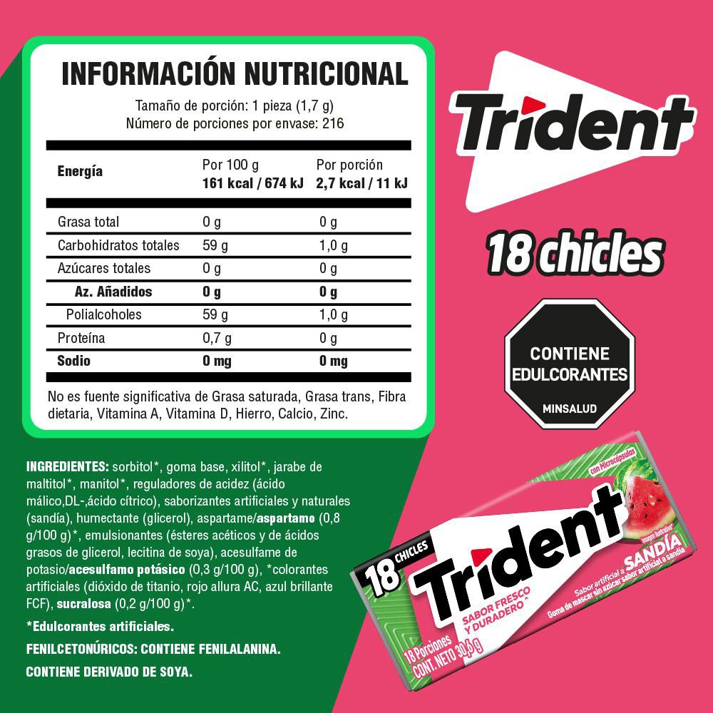 Chicles TRIDENT sabor sandía (61.2  gr) img #3