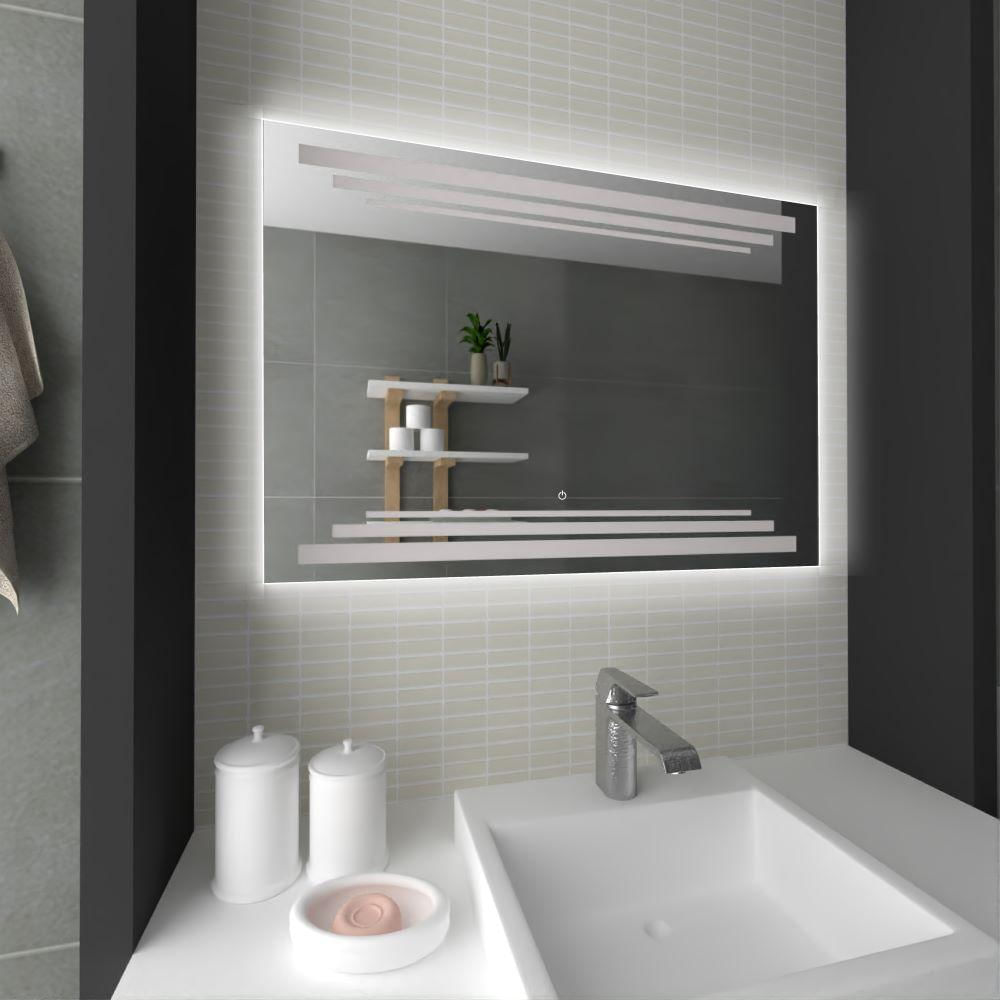 Espejo Rectangular Barú, Gris, Con Luz Led Y Botón Touch img #2