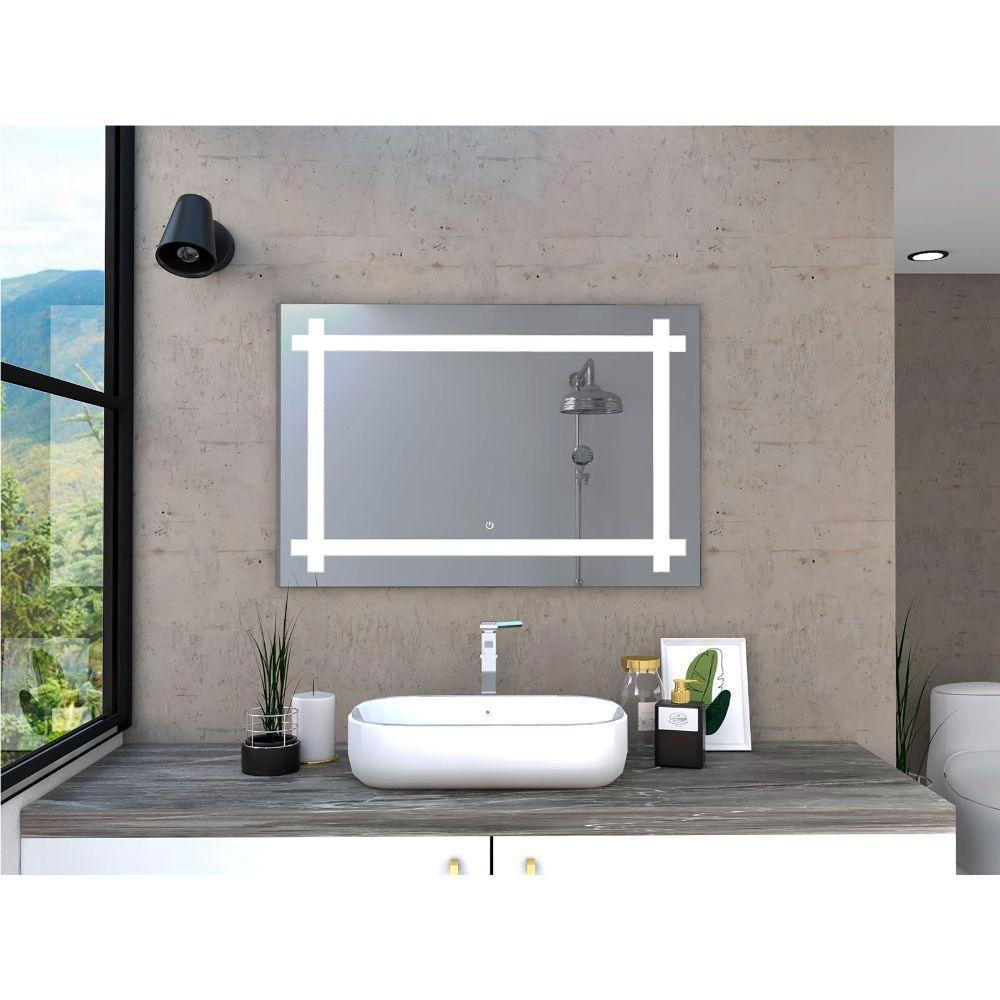 Espejo Rectangular Broni, Gris, Con Luz Led Y Botón Touch img #2