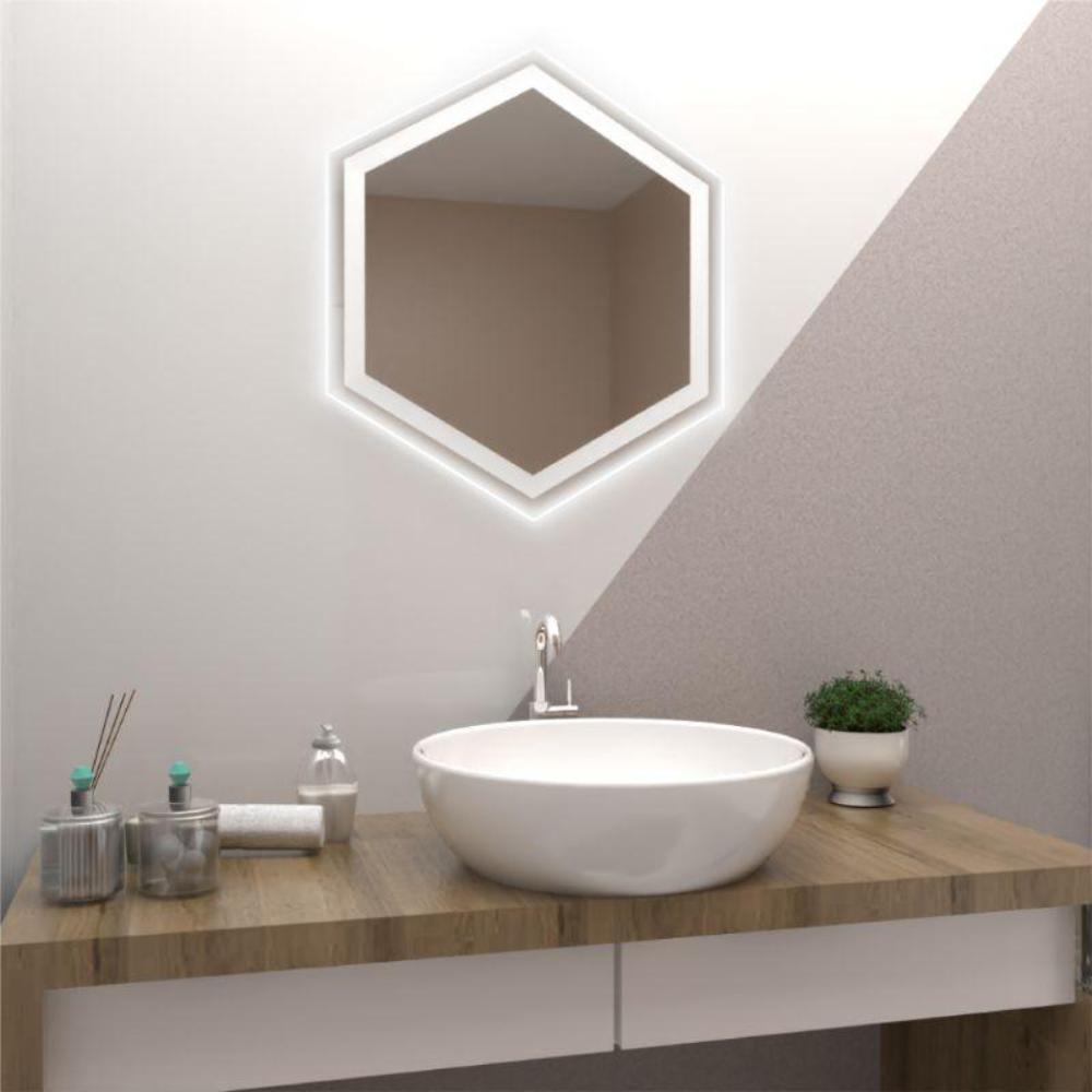 Espejo Hexagonal Wolf, Gris, Con Luz Led img #2