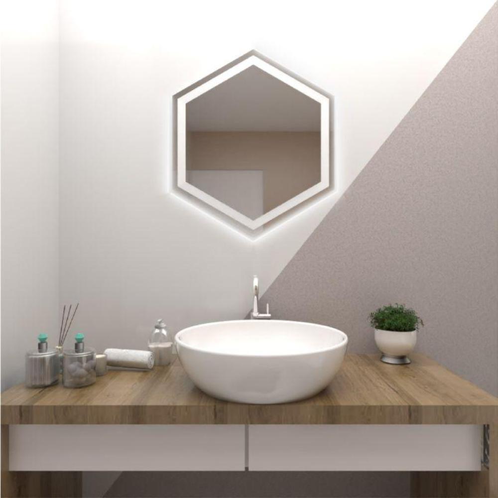 Espejo Hexagonal Wolf, Gris, Con Luz Led img #3