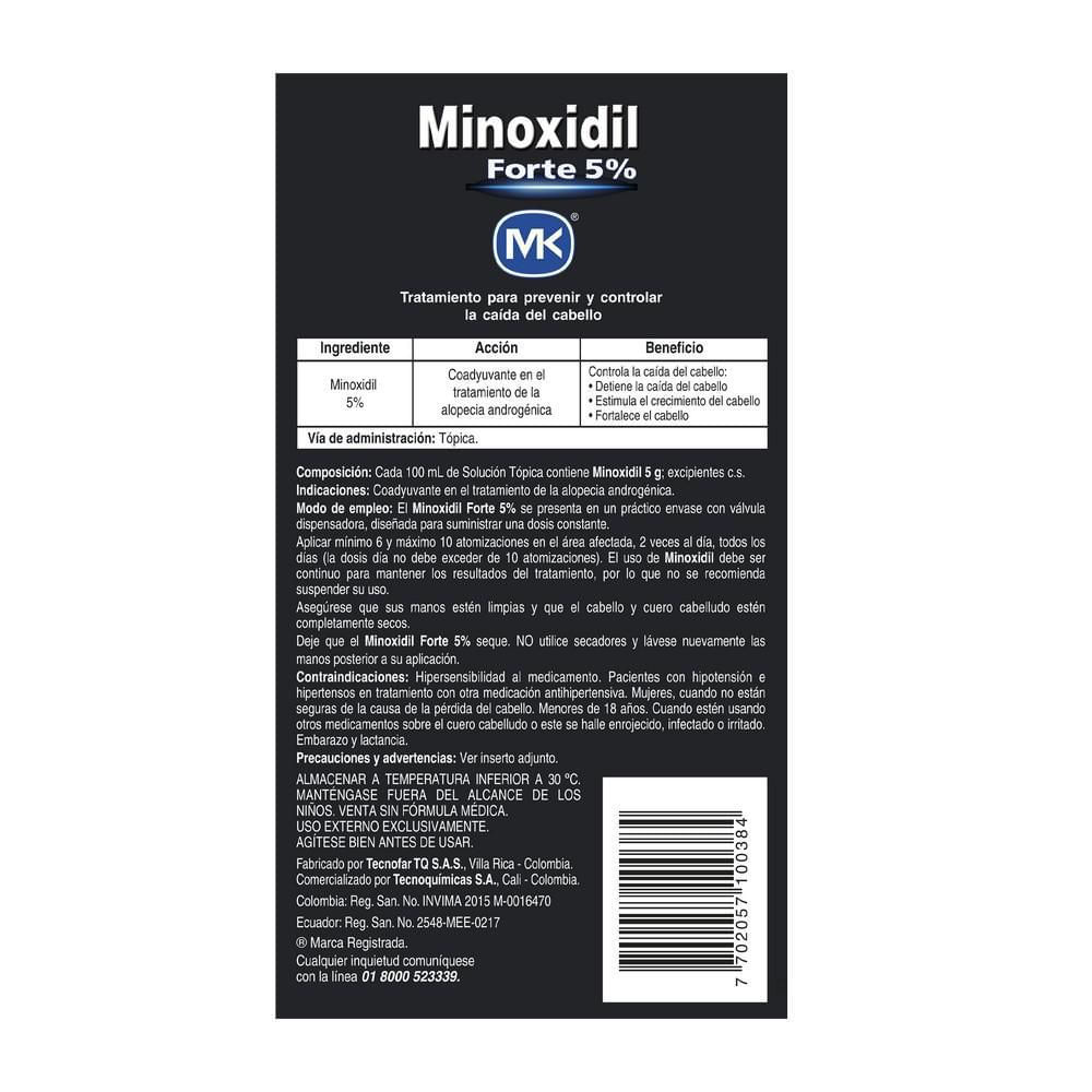 Tratamiento capilar Minoxidil Forte MK 5% TQ frasco (60  ml) img #3