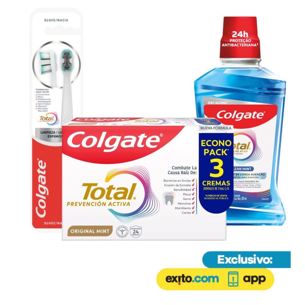 Combo Crema Dental+Cepillo de Dientes+Enjuague Bucal Colgate Total img #1