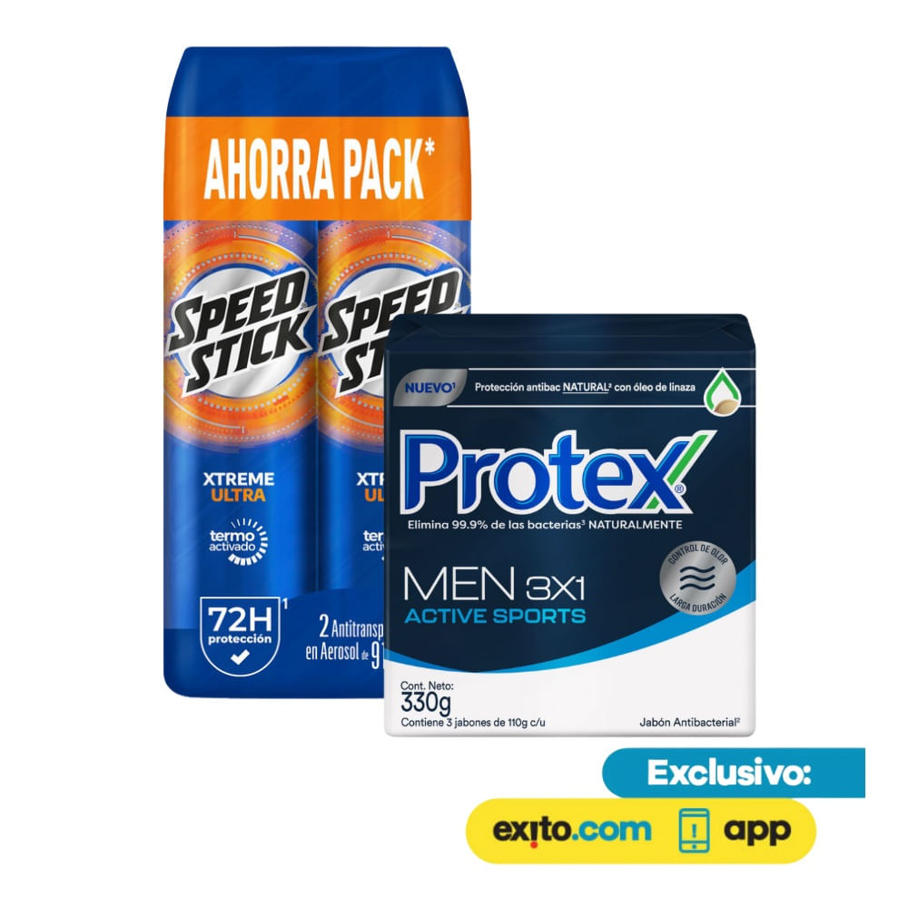 Combo Jabon Protex Men x3+Desodorante Speed Stick Spray x2 img #1