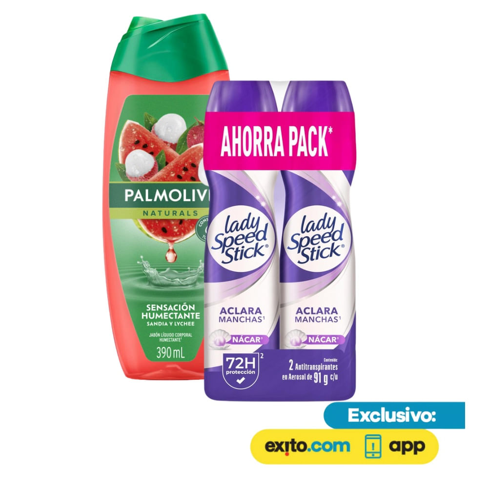 Combo Jabon Ducha Palmolive Sandía 390ml+Desodorante Lady Speed Stick Spray x2 img #1