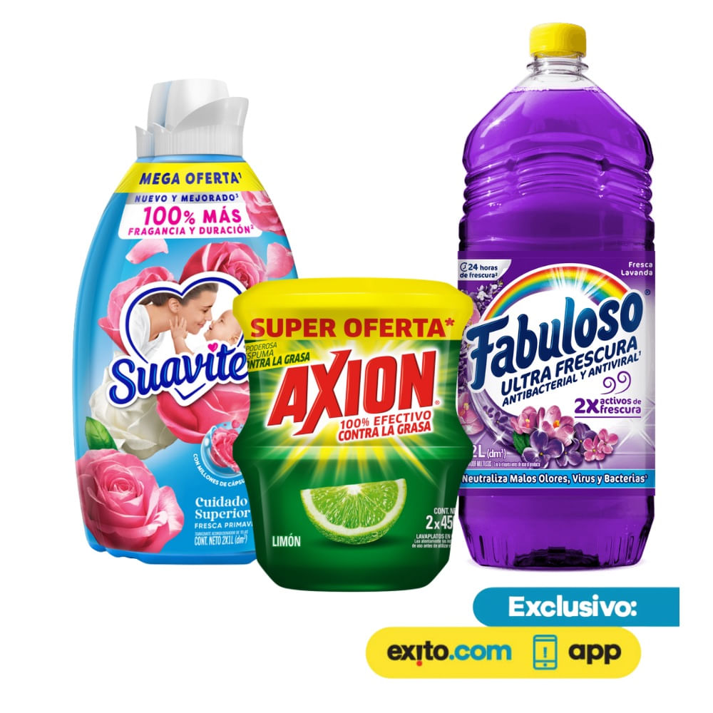 Combo Limpiador Fabuloso 2L+Lavaplatos Axion x2+ Suavizante Suavitel x2 img #1