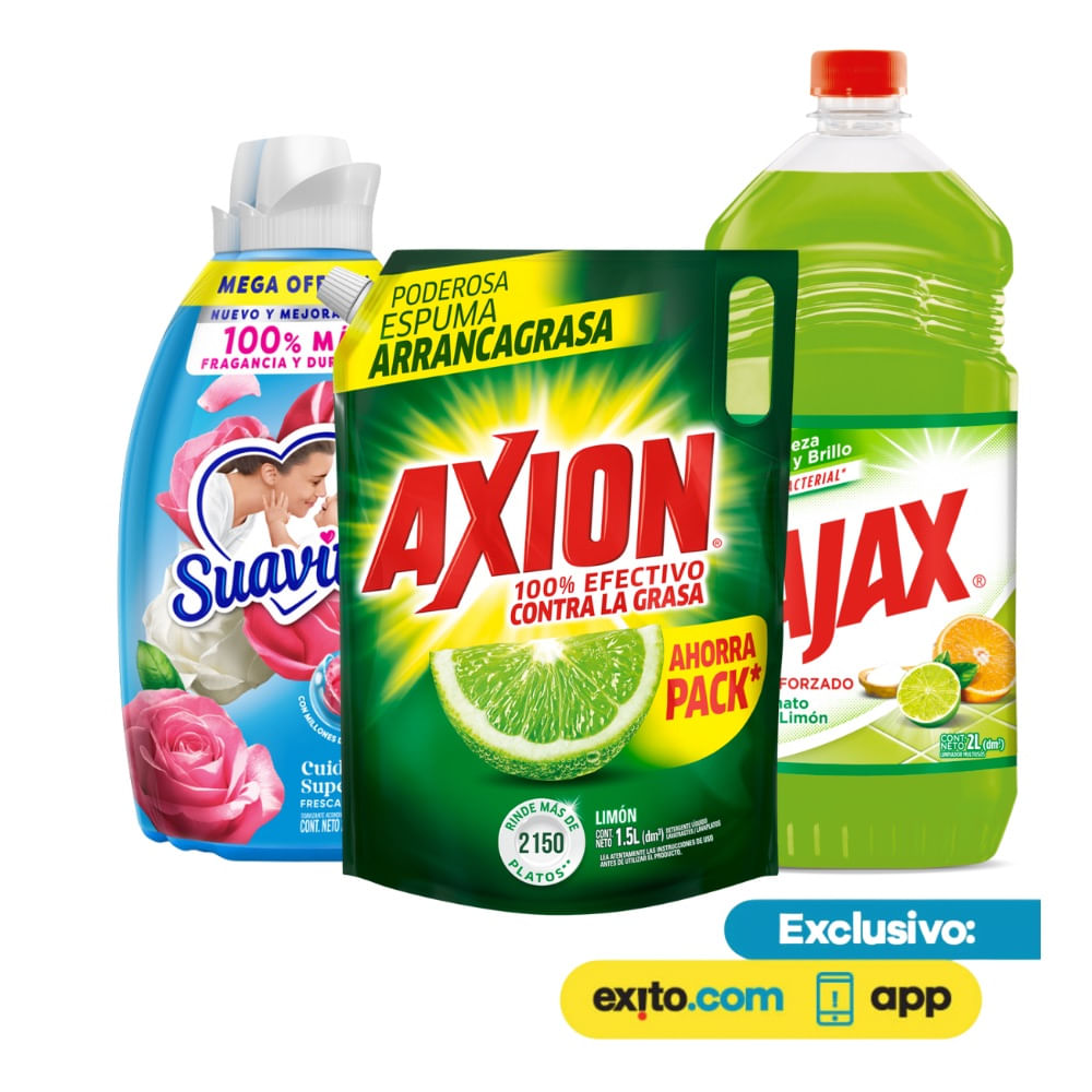Combo Limpiador Ajax 2L+Lavaplatos Axion 1.5L+Suavizante Suavitel x2 img #1