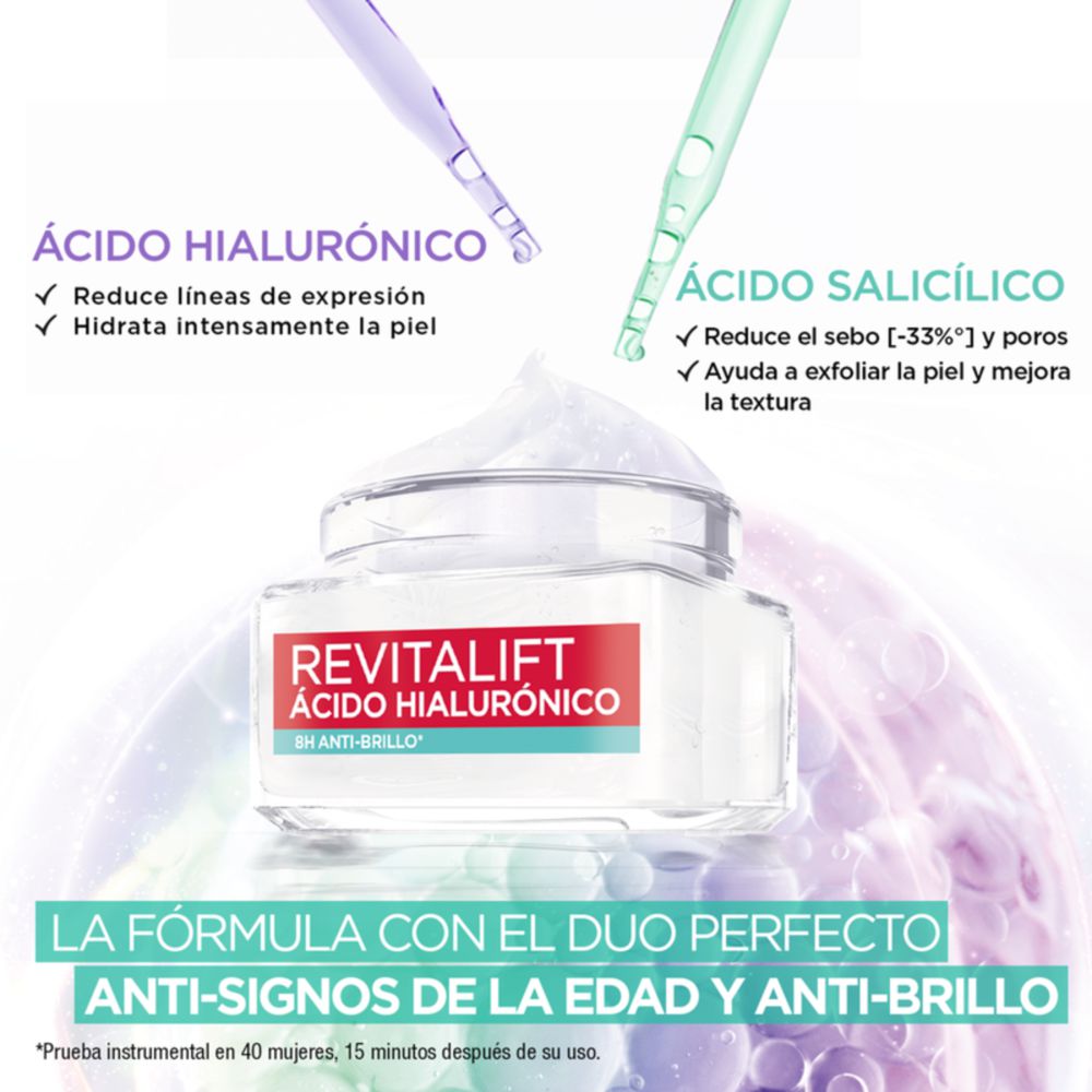 Crema facial LOREAL PARIS gel antibrillo, ácido hialurónico (50  ml) img #4