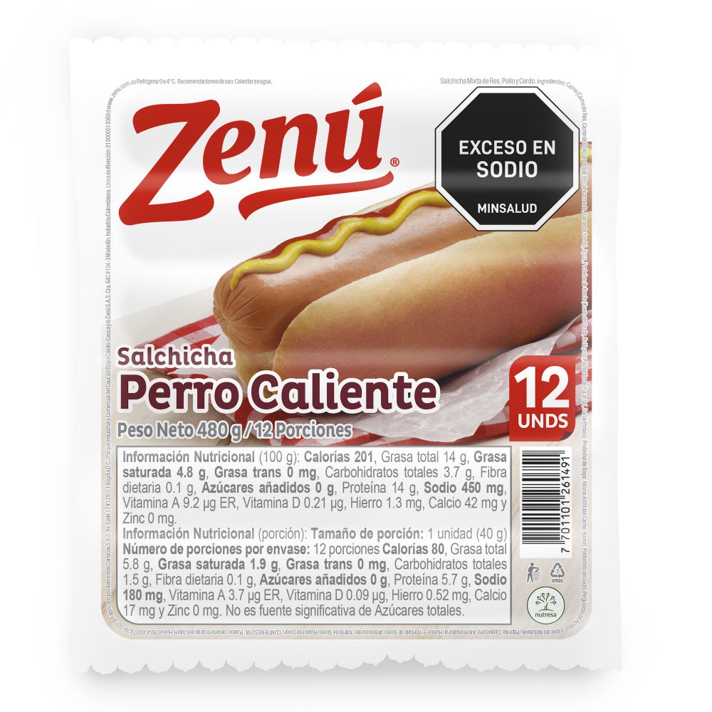 Salchicha ZENU perro caliente x12und (480  gr) img #1