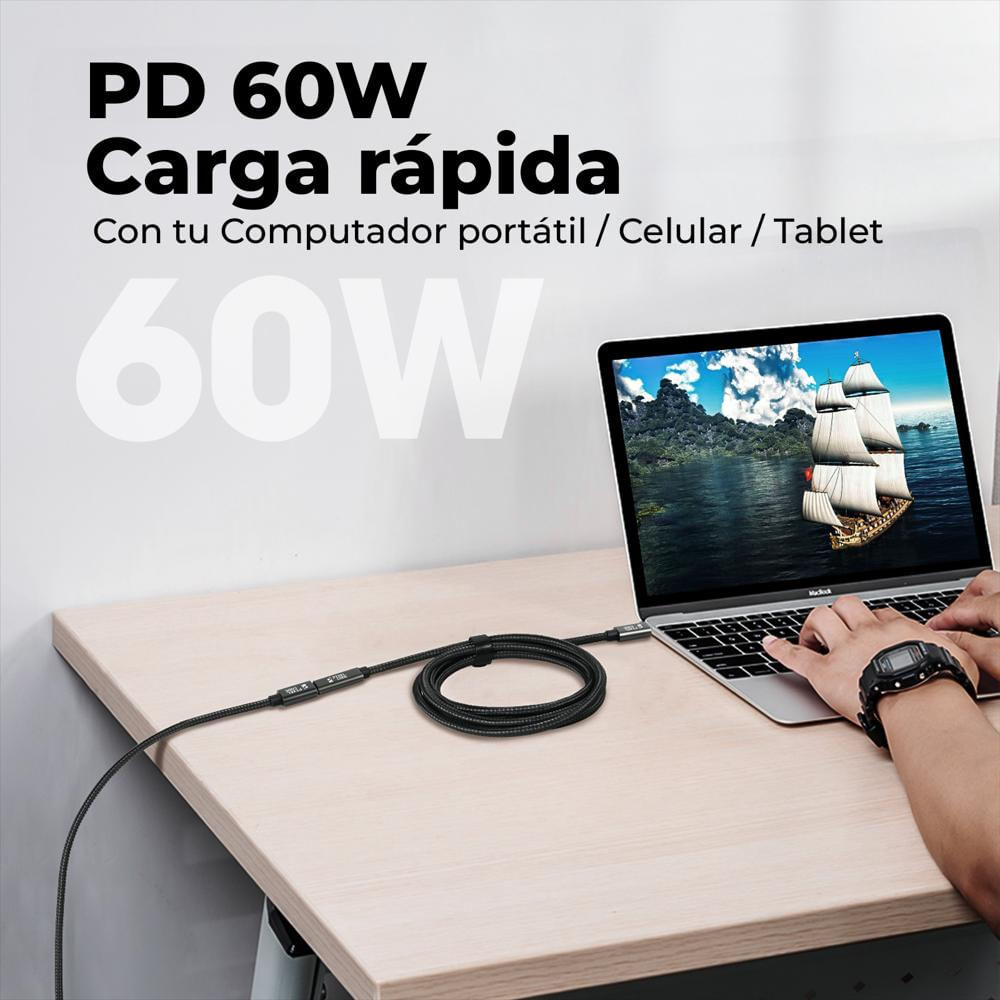 Cable Extensión Usb C 60W 4K 10Gbps 2M Pixel Code img #2