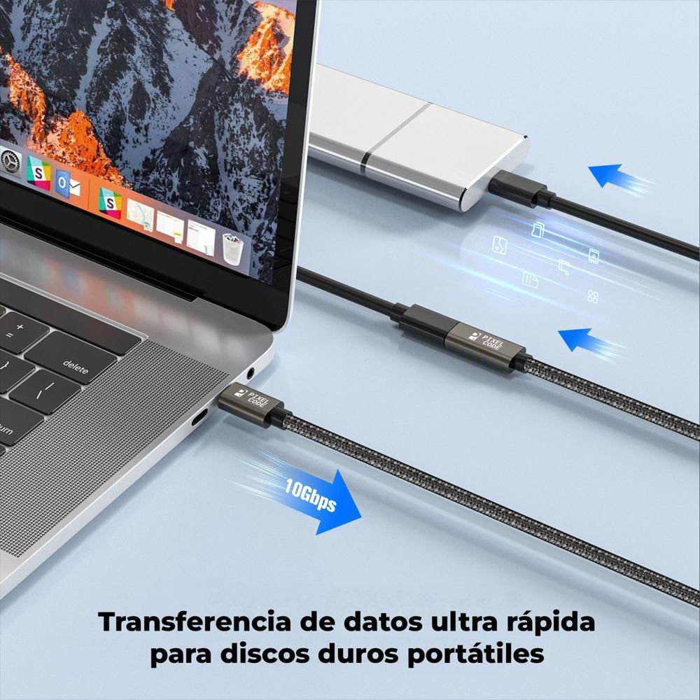 Cable Extensión Usb C 60W 4K 10Gbps 2M Pixel Code img #3