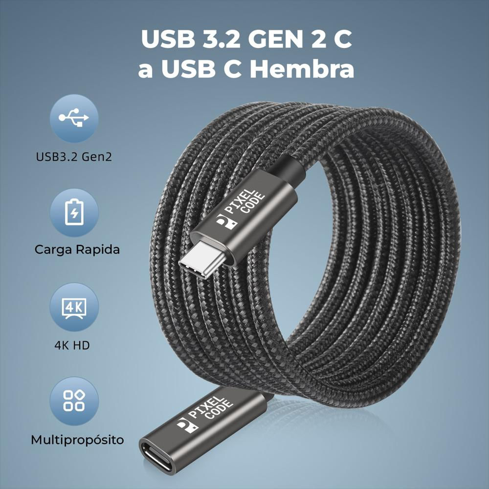 Cable Extensión Usb C 60W 4K 10Gbps 2M Pixel Code img #4