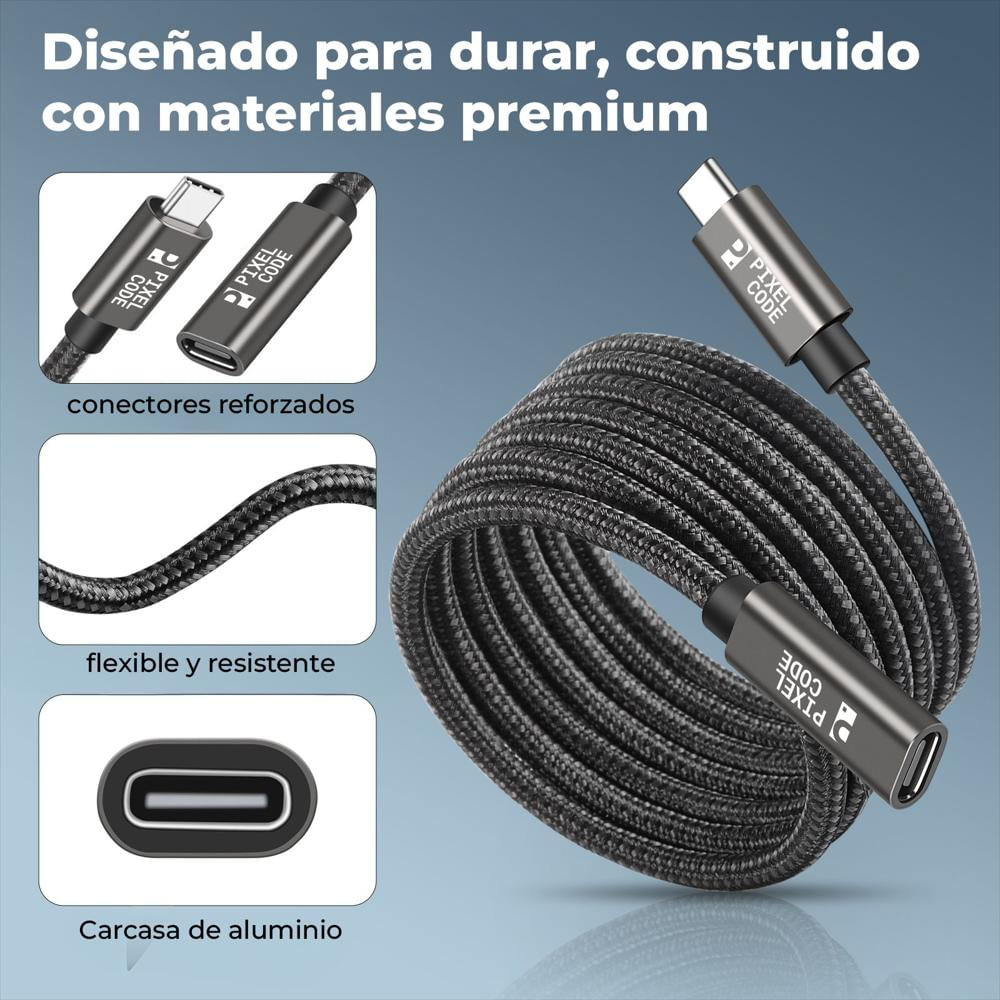 Cable Extensión Usb C 60W 4K 10Gbps 2M Pixel Code img #5