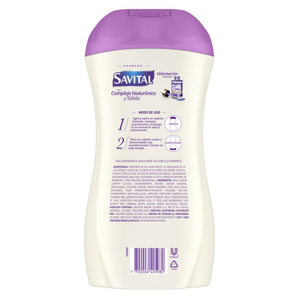Shampoo SAVITAL complejo hialurónico y sábila (510  ml) img #4