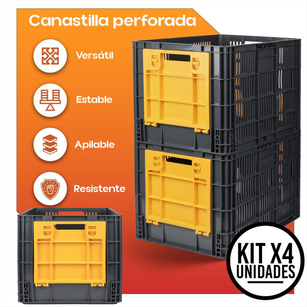 Set X4 Canastilla Plástica Multiusos Con Ventana Frontal Perforada img #3