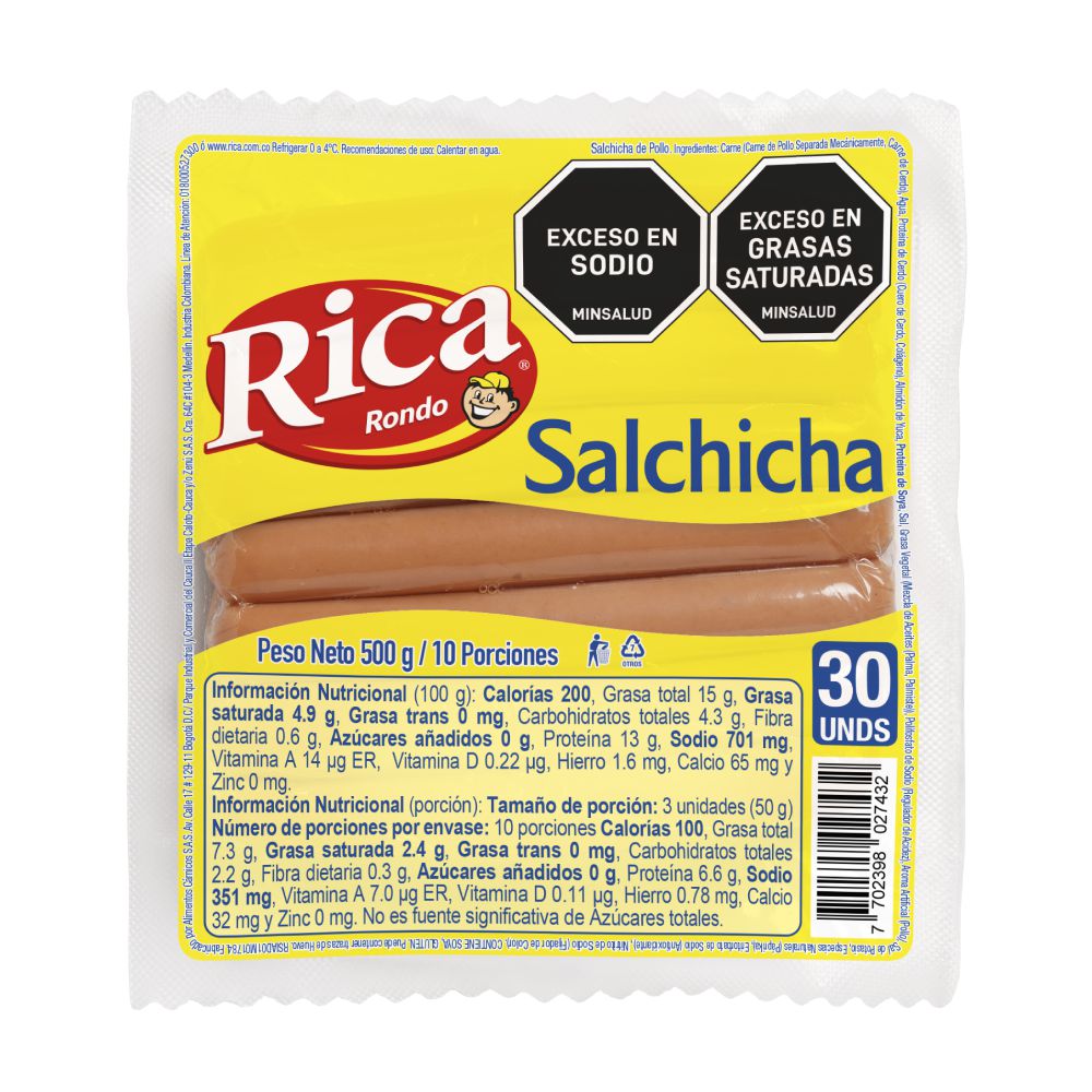 Salchicha de pollo RICA x30und (500  gr) img #1