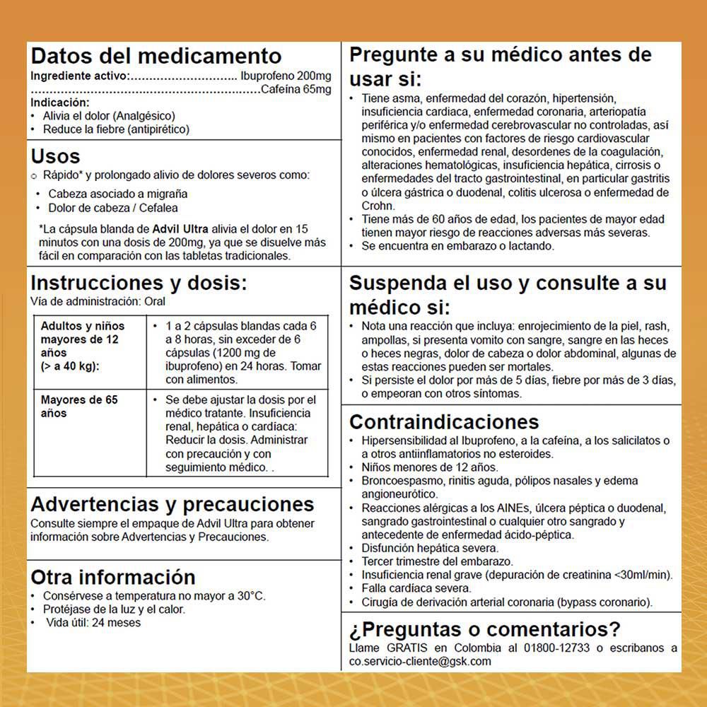 Cápsulas ADVIL ultra severos dolores de cabeza (10  und) img #6